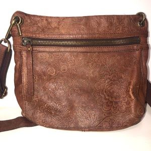 Fossil Rose embroidered leather crossbody bag